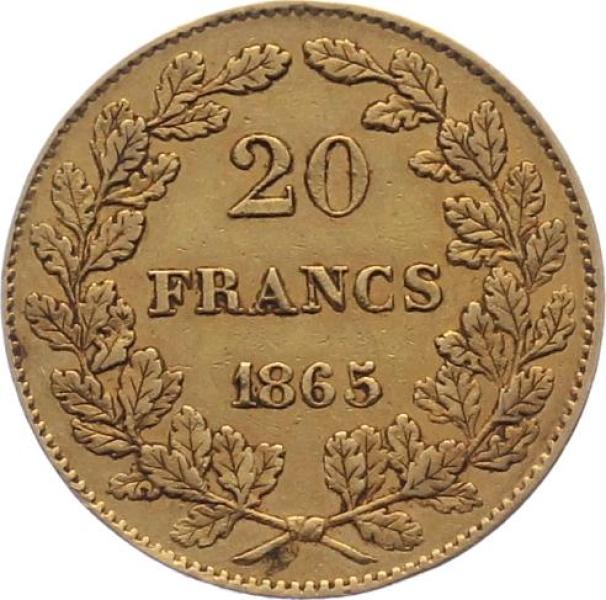 Belgien 20 Francs 1865 - Leopold Premier